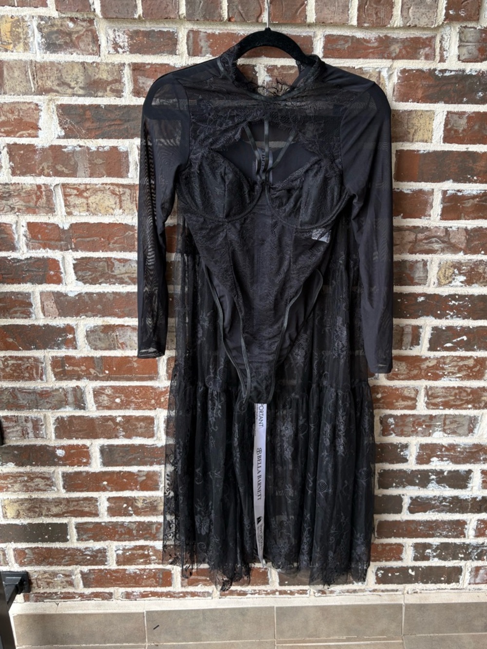 Bella Barnett 3 Piece Black Lace BustierBodysuit  Maxi Dress Size Large NWT